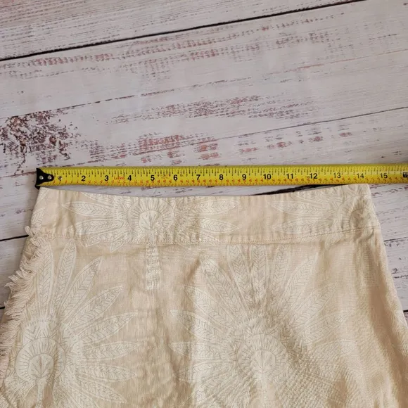 Spartina 449 Kade Linen Skirt Callawassie Palmetto Tan Floral Midi Fringe 4