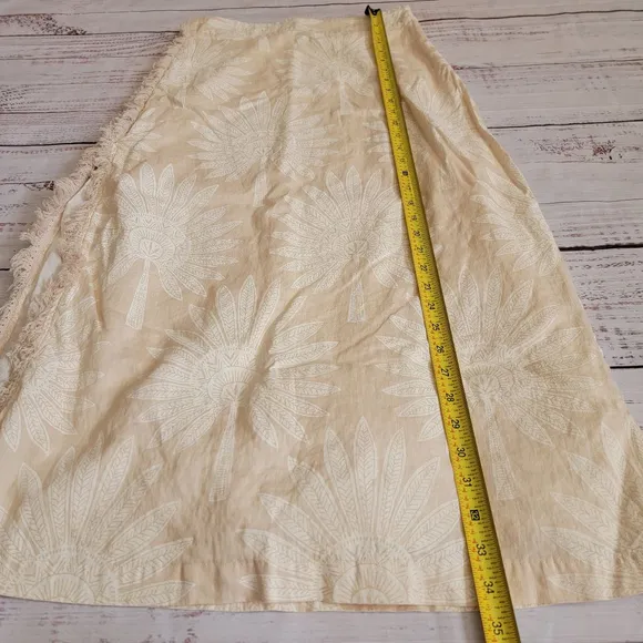 Spartina 449 Kade Linen Skirt Callawassie Palmetto Tan Floral Midi Fringe 4