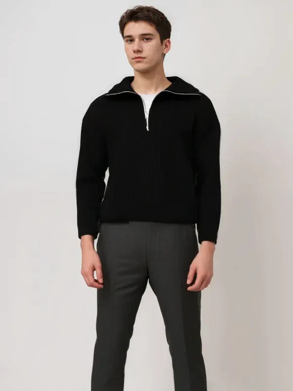Striped sweater with zipper closure
