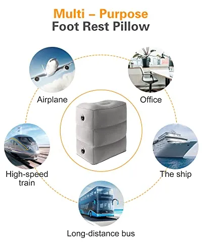 Sunany Inflatable Travel Foot Rest Pillow, Airplane Bed for Kids and Toddler, Adjustable Height Portable Elevating Leg, Trains, Cars, Home, Office (2 Pack)