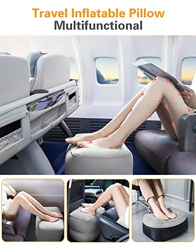 Sunany Inflatable Travel Foot Rest Pillow, Airplane Bed for Kids and Toddler, Adjustable Height Portable Elevating Leg, Trains, Cars, Home, Office (2 Pack)