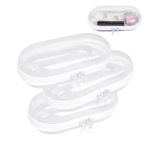 SXS LACONIC Clear Hard Plastic Zipper Case,Transparent Double Zippers Hard Pouch with 3pcs,Portable Travel Organizer Bin for Toy Storage