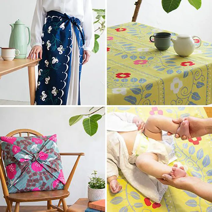 Takehisa Yumeji - Aqua Drop (Water repellent finish organic cotton) - Yuri (Lily) Navy アクアドロップコットン 竹久夢二 ゆり ネイビー(撥水加工) - Furoshiki   100 x 100 cm