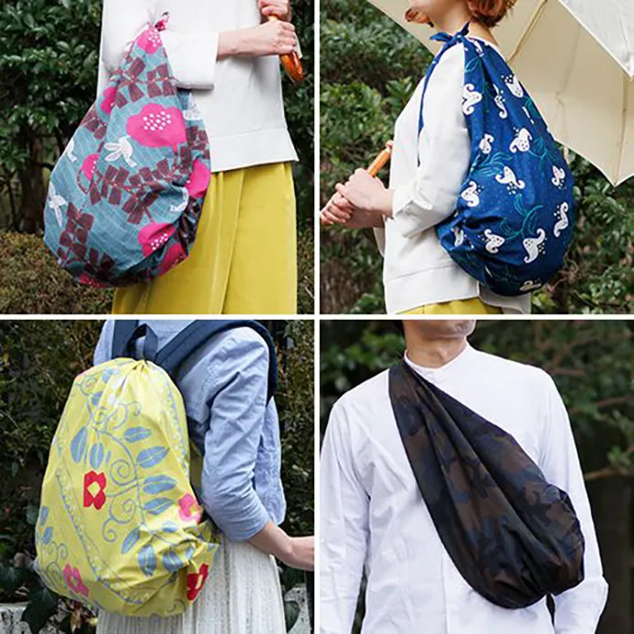 Takehisa Yumeji - Aqua Drop (Water repellent finish organic cotton) - Yuri (Lily) Navy アクアドロップコットン 竹久夢二 ゆり ネイビー(撥水加工) - Furoshiki   100 x 100 cm