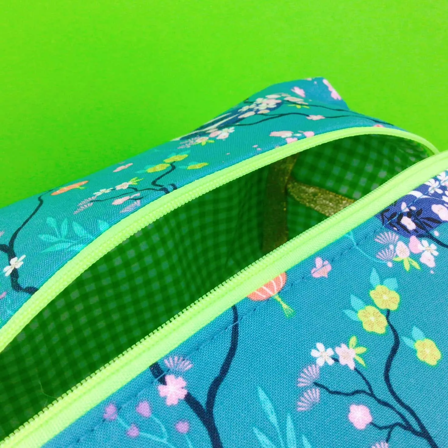 Teal Pandas and Tigers Large Box Cosmetic Bag. Teal Makeup Bag
