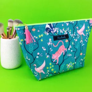 Teal Pandas and Tigers Large Makeup Bag.