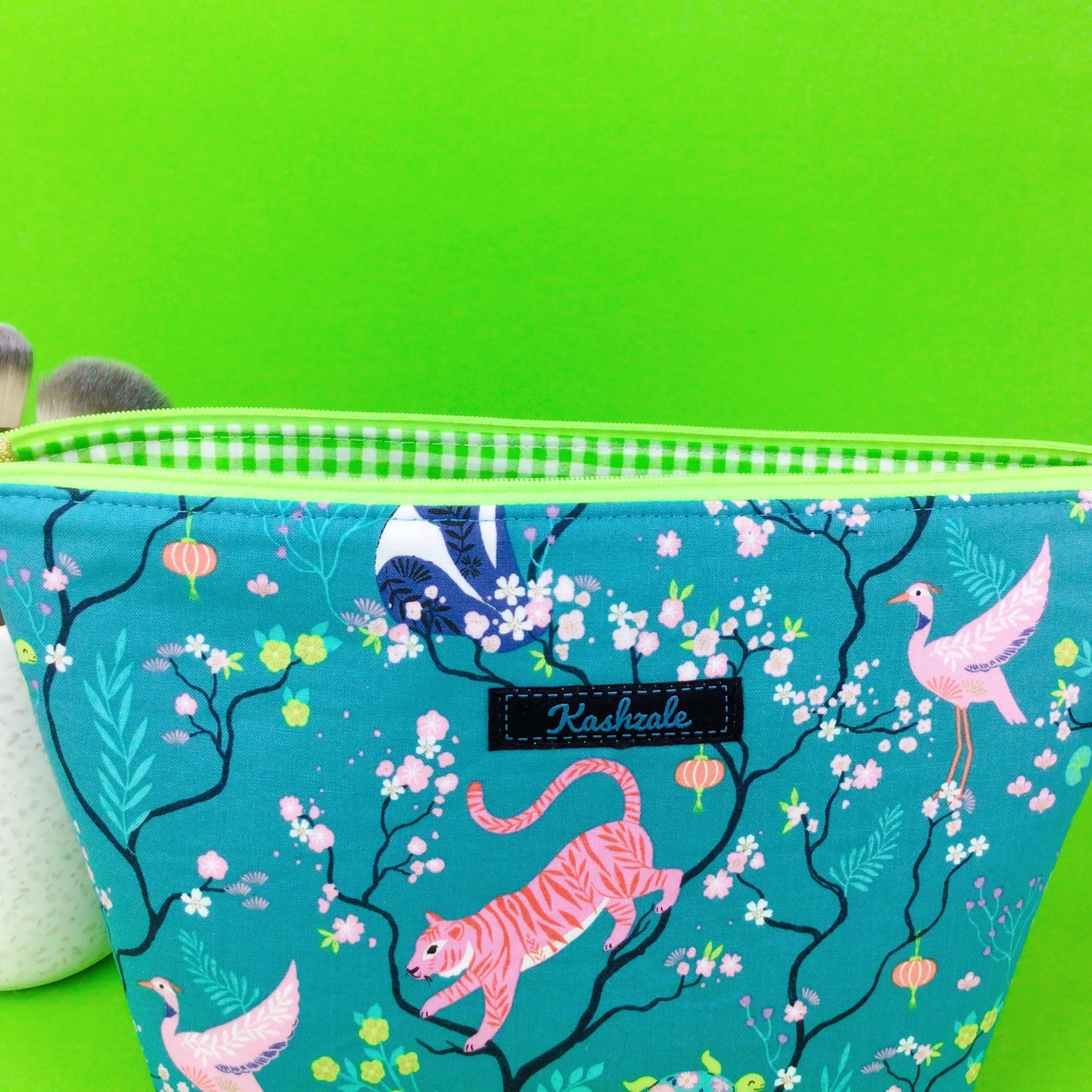 Teal Pandas and Tigers Large Makeup Bag.