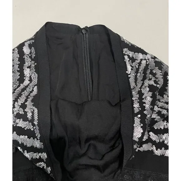 Theory Silk Mini Sequin Skirt Black Silver Size 2