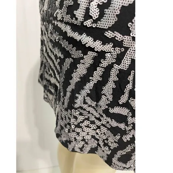 Theory Silk Mini Sequin Skirt Black Silver Size 2