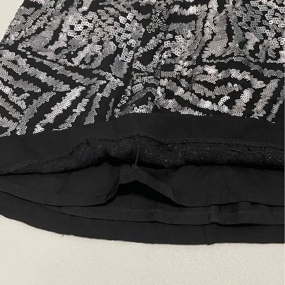 Theory Silk Mini Sequin Skirt Black Silver Size 2