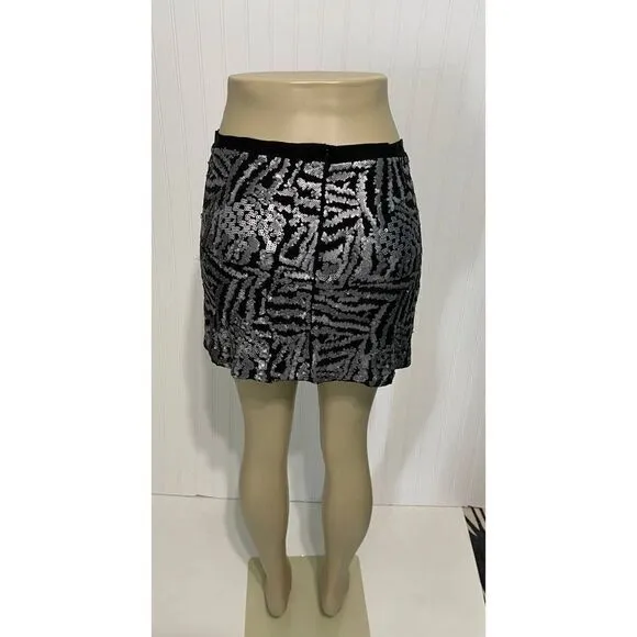 Theory Silk Mini Sequin Skirt Black Silver Size 2