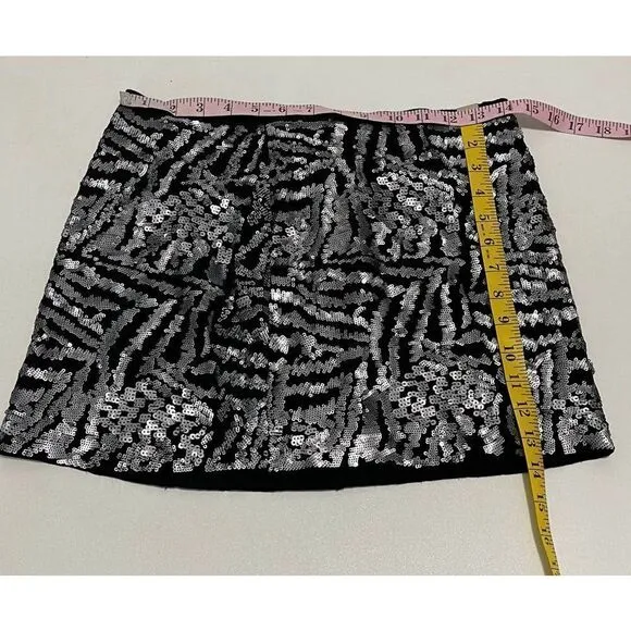Theory Silk Mini Sequin Skirt Black Silver Size 2