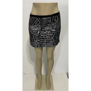 Theory Silk Mini Sequin Skirt Black Silver Size 2