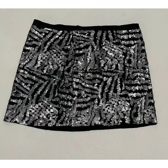 Theory Silk Mini Sequin Skirt Black Silver Size 2