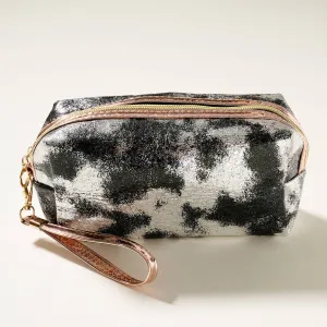 Tie Dye Print Glittered Cosmetic Bag-Black
