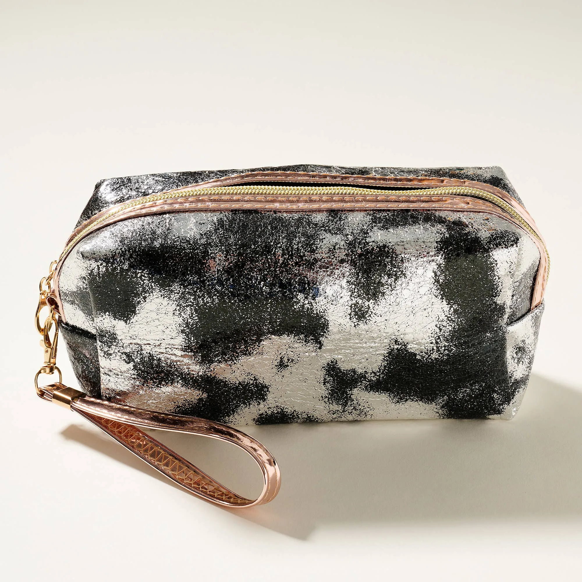 Tie Dye Print Glittered Cosmetic Bag-Black