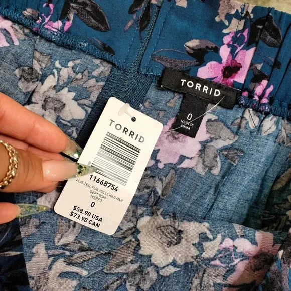 Torrid Teal Floral Challis Hi-Lo Skirt