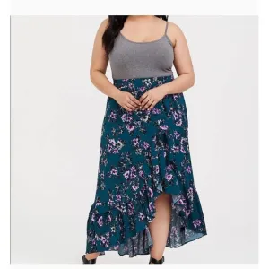 Torrid Teal Floral Challis Hi-Lo Skirt