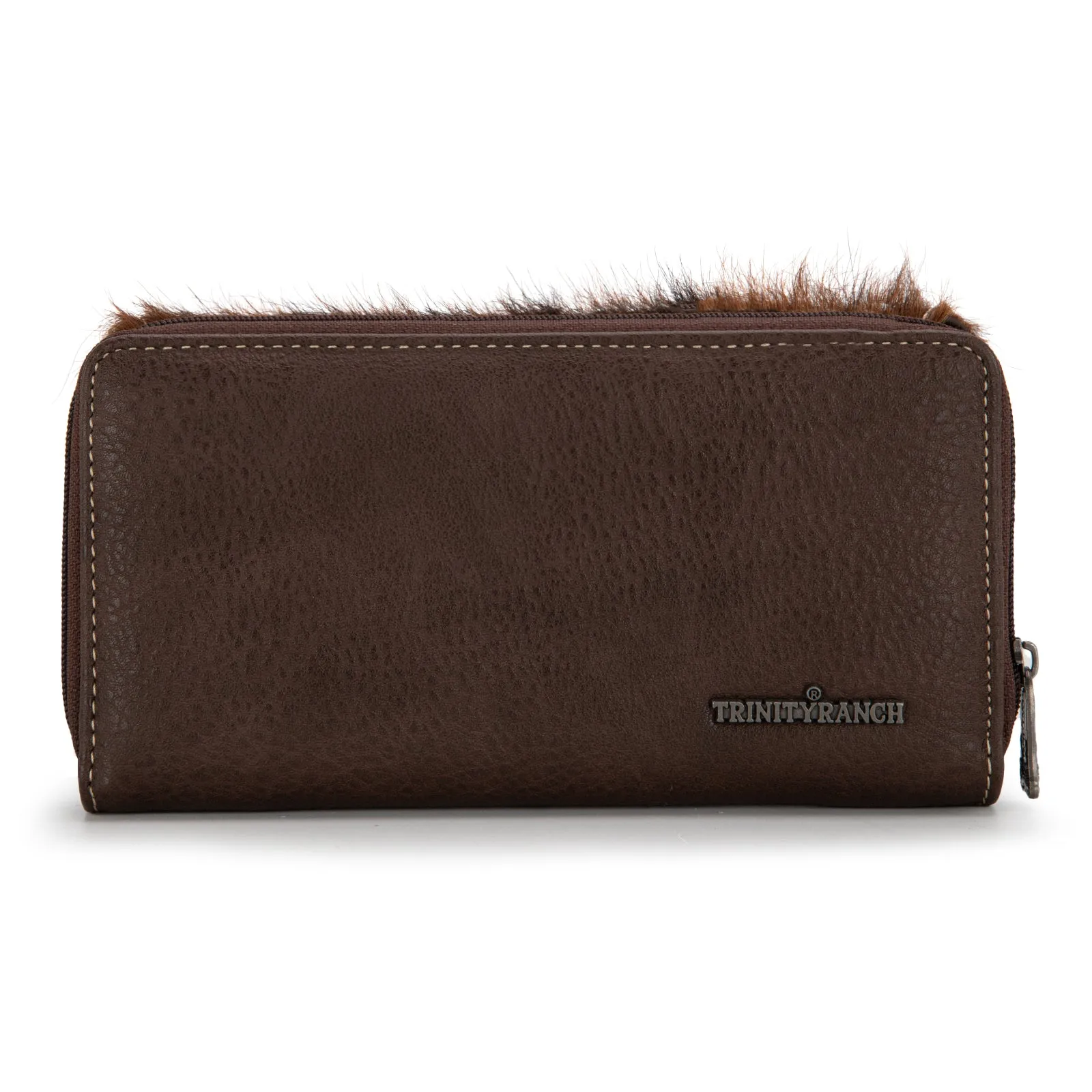 TR149-W010 Trinity Ranch Hair-On Cowhide Saddle Shape Collection Wallet -Coffee