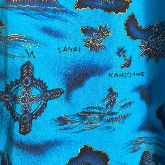 UI MAIKAI MADE IN HAWAII VINTAGE 60s mumu caftan dress. Hawaii graphics Royal