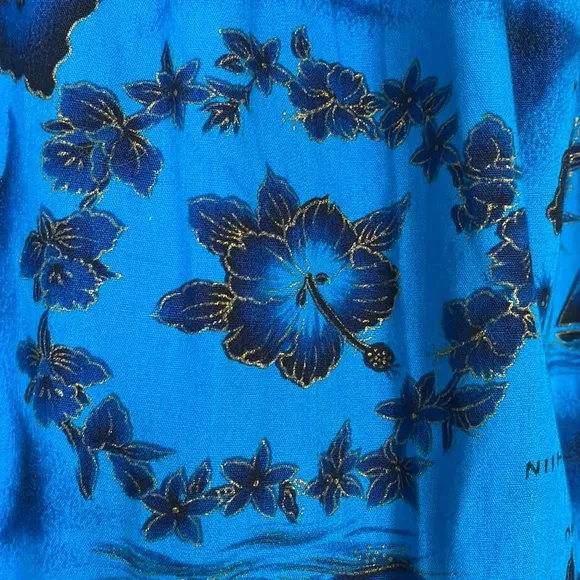 UI MAIKAI MADE IN HAWAII VINTAGE 60s mumu caftan dress. Hawaii graphics Royal