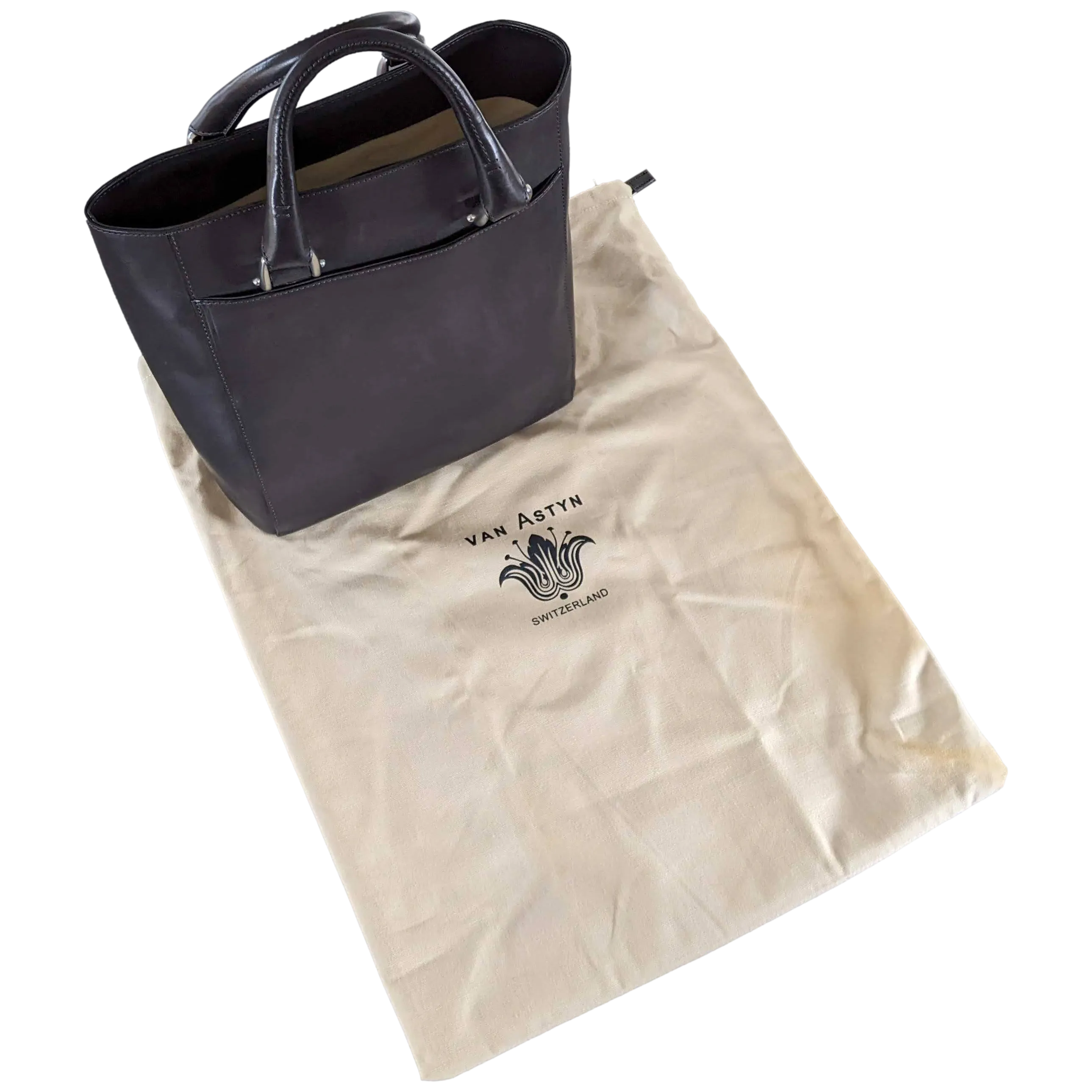 VAN ASTYN Black Barenia Calfskin Leather Shopping Bag 30 cm, New with Dustbag, Made in Switzerland!