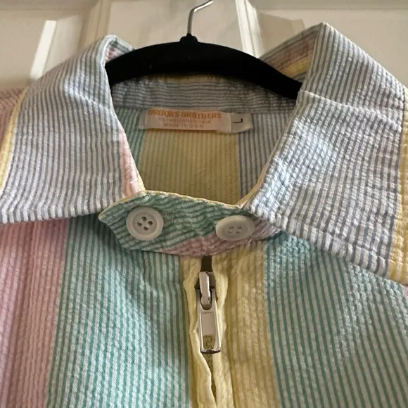 Vintage Brooks Brothers Jacket Seersucker Jacket Zip-Up Long Sleeve Jacket
