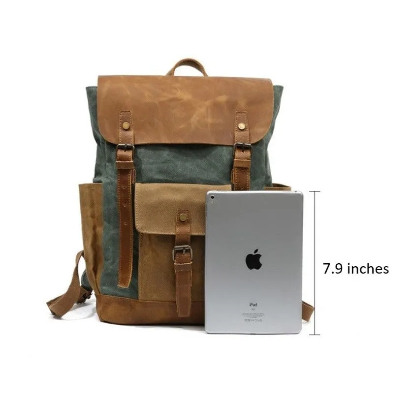 Vintage Two Toned Canvas Backpack with Leather Flap for Men and Women