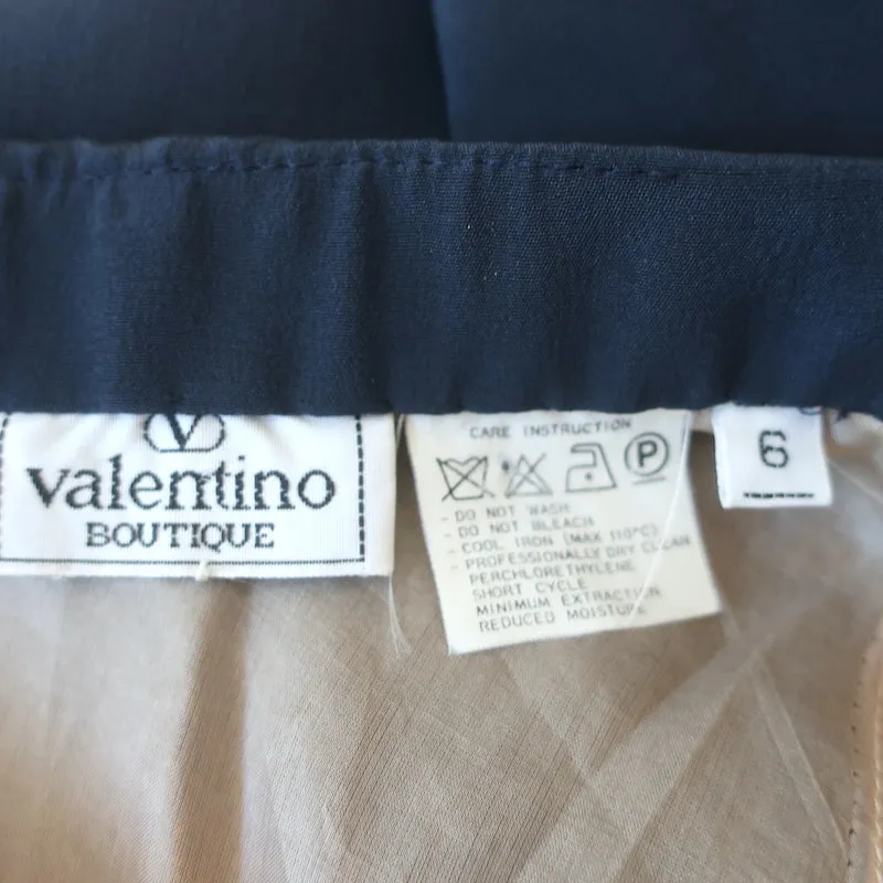 Vintage Valentino Boutique Asymmetric Gathered-Side Skirt Navy Silk Size 6