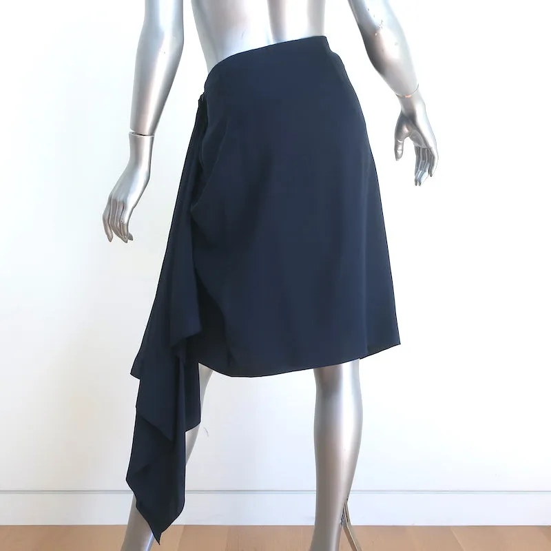 Vintage Valentino Boutique Asymmetric Gathered-Side Skirt Navy Silk Size 6