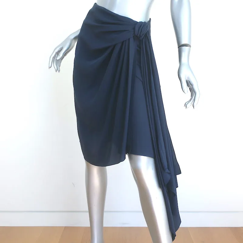 Vintage Valentino Boutique Asymmetric Gathered-Side Skirt Navy Silk Size 6