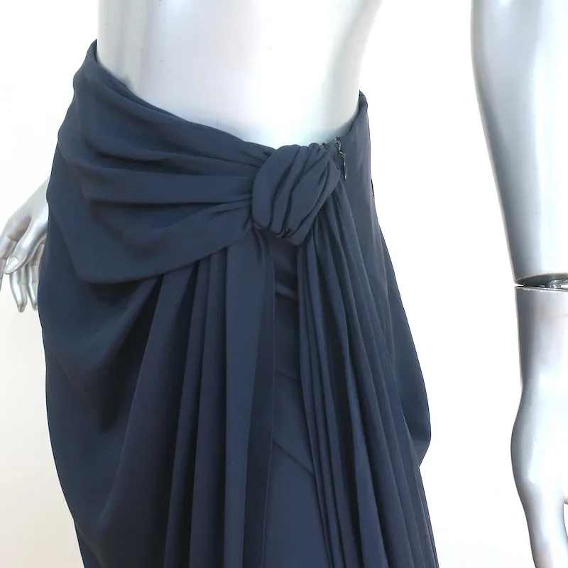 Vintage Valentino Boutique Asymmetric Gathered-Side Skirt Navy Silk Size 6