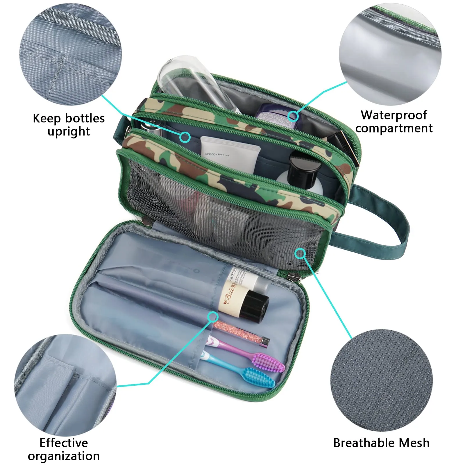 Vipdeal Kids Toiletry Bag for Boys, Travel Toiletry Bag for Little Young Boys Waterproof Hanging Wash Bag Toddler Traveling Toiletries, Dinosaur Camo