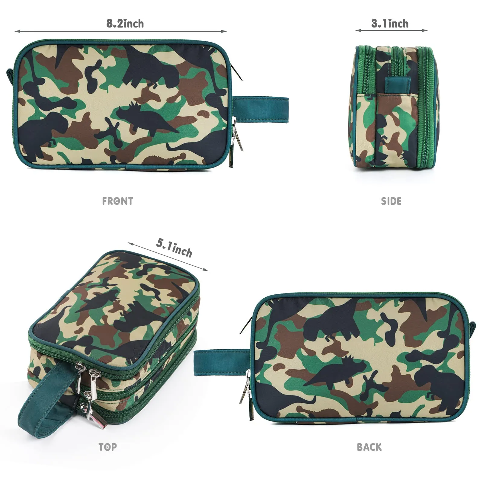 Vipdeal Kids Toiletry Bag for Boys, Travel Toiletry Bag for Little Young Boys Waterproof Hanging Wash Bag Toddler Traveling Toiletries, Dinosaur Camo