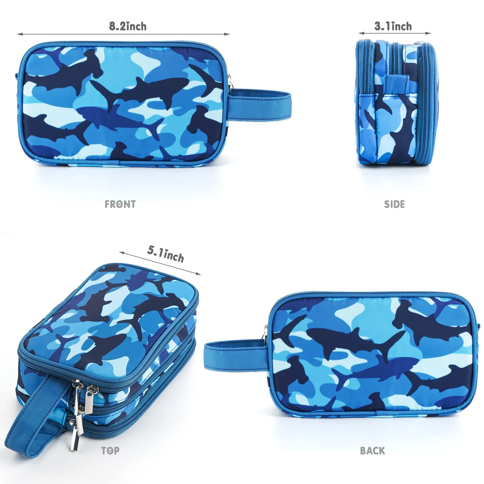 Vipdeal Kids Toiletry Bag for Boys, Travel Toiletry Bag for Little Young Boys Waterproof Hanging Wash Bag Toddler Traveling Toiletries, Shark Blue