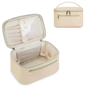 Wandering Nature Makeup Bag, Travel Make Up Organizer Cosmetic Brush Bags Case for Women in Vegan Leather, Beige,Patent Pending