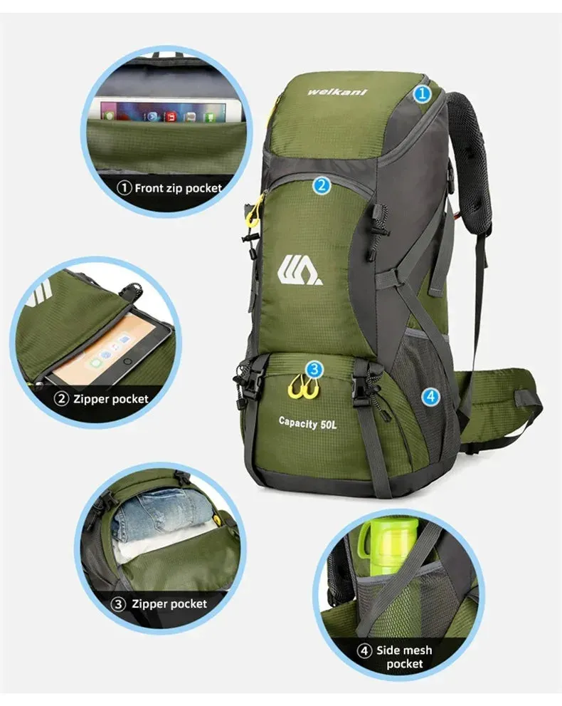 Waterproof 50L Travel Backpack Camping Bags