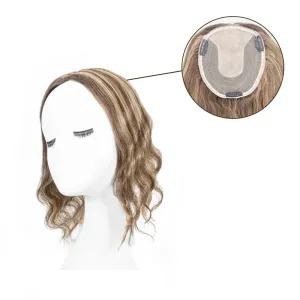 Wavy Human Hair Topper Caramel Highlights 13*15cm Silk Base