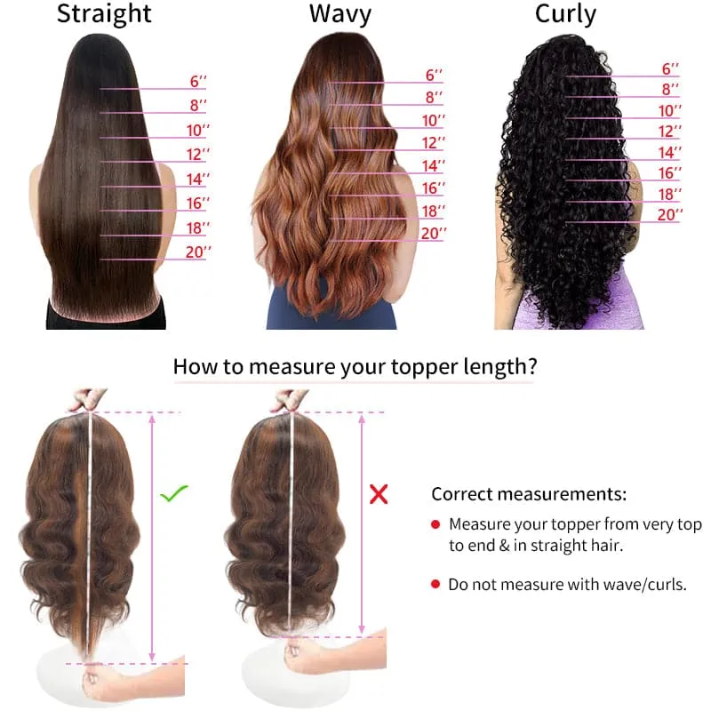 Wavy Human Hair Topper Caramel Highlights 13*15cm Silk Base