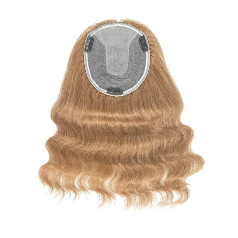 Wavy Human Hair Topper Dark Blonde 13*15cm Silk Base