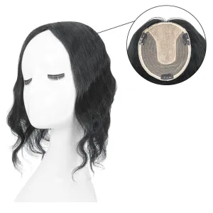 Wavy Human Hair Topper Jet Black 13*15cm Silk Base
