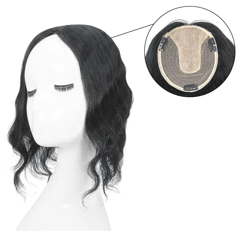 Wavy Human Hair Topper Jet Black 13*15cm Silk Base