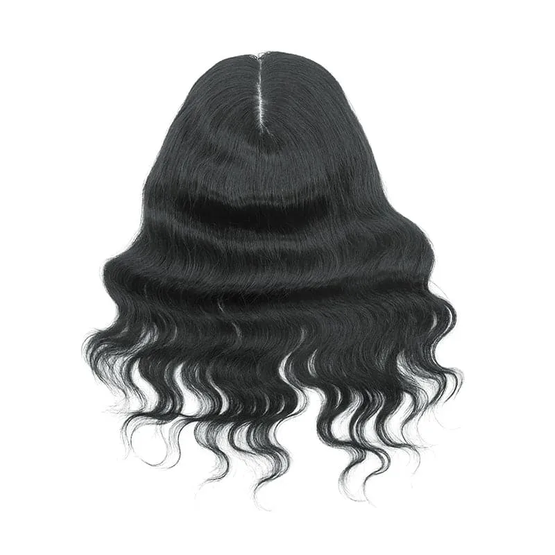 Wavy Human Hair Topper Jet Black 13*15cm Silk Base