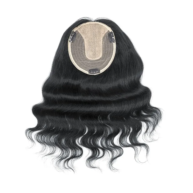 Wavy Human Hair Topper Jet Black 13*15cm Silk Base