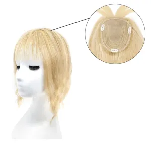 Wavy Human Hair Topper With Bangs Blonde Highlights 13*15cm Silk Base