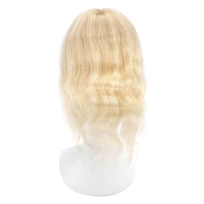 Wavy Human Hair Topper With Bangs Blonde Highlights 13*15cm Silk Base