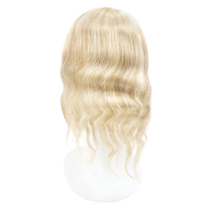 Wavy Human Hair Topper With Bangs Bronde Highlights 13*15cm Silk Base