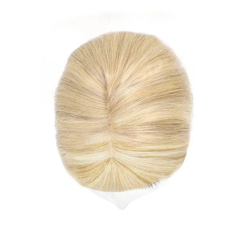 Wavy Human Hair Topper With Bangs Bronde Highlights 13*15cm Silk Base