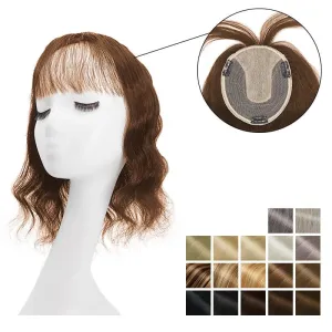 Wavy Human Hair Topper With Bangs For Thinning Hair 13*15cm Silk Base All Shades