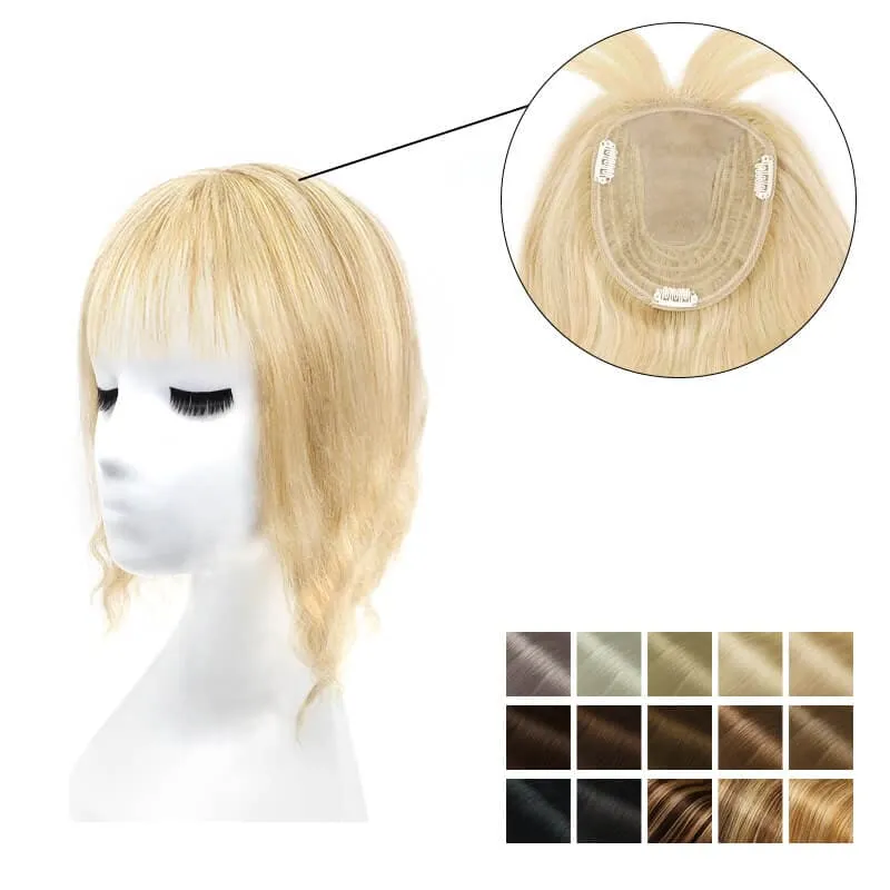 Wavy Human Hair Topper With Bangs For Thinning Hair 13*15cm Silk Base All Shades